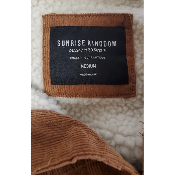 Sunrise Kingdom Trucker Jacket M Corduroy Shearling Nutmeg Tan Metal Button EUC - Picture 6 of 8